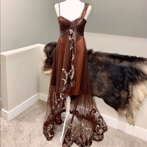 Chic Asymmetric Design, Beaded & Sequined Evening Dress - Picture 1 of 15